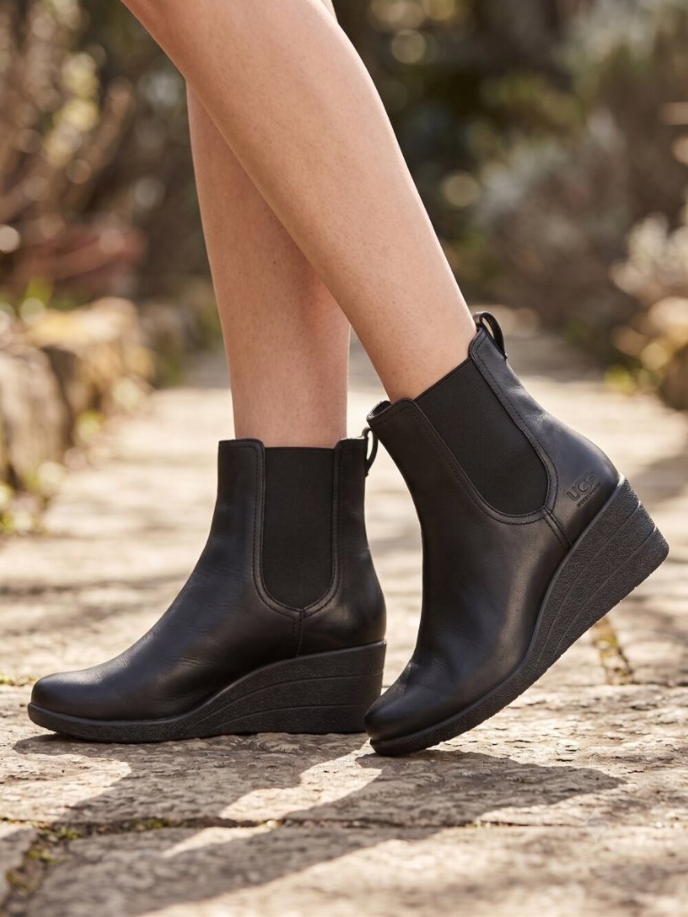 UGG Dupre waterproof black leather wedge chelsea ankle boots